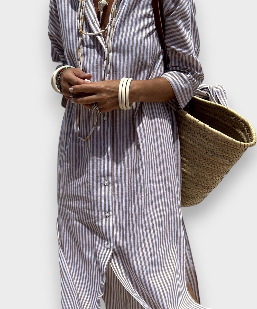 Elegante vestido camisero de rayas