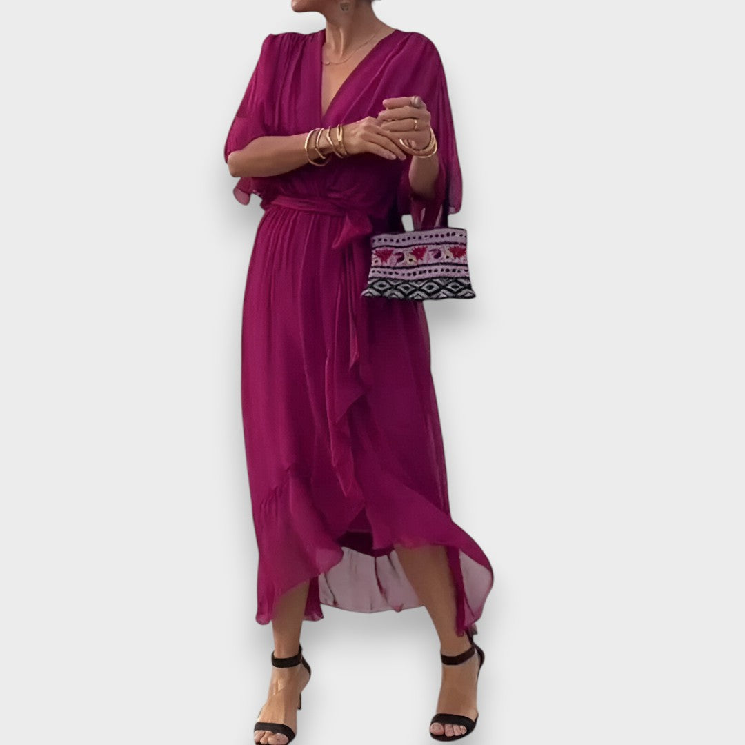 Vestido de gasa con escote en V