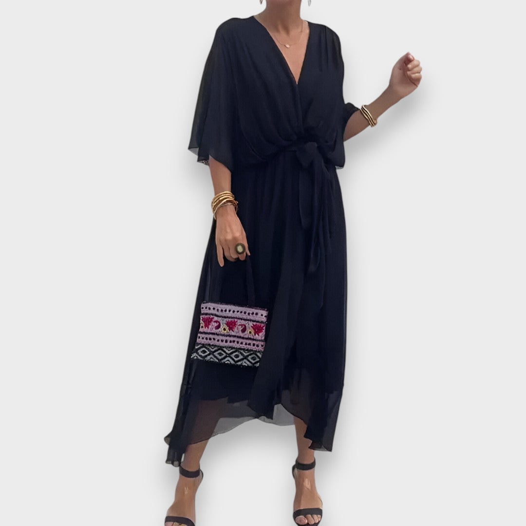 Vestido de gasa con escote en V