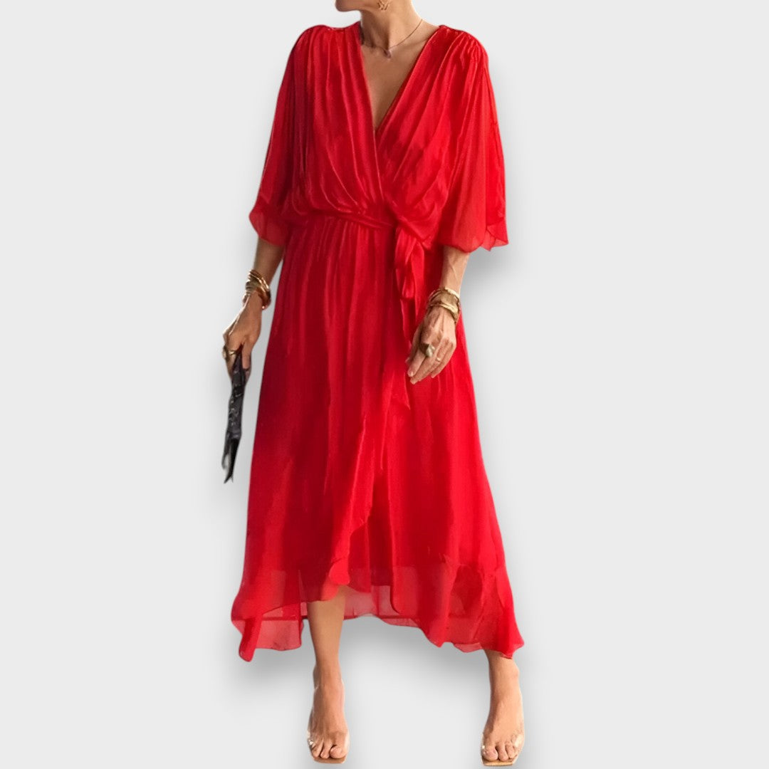 Vestido de gasa con escote en V