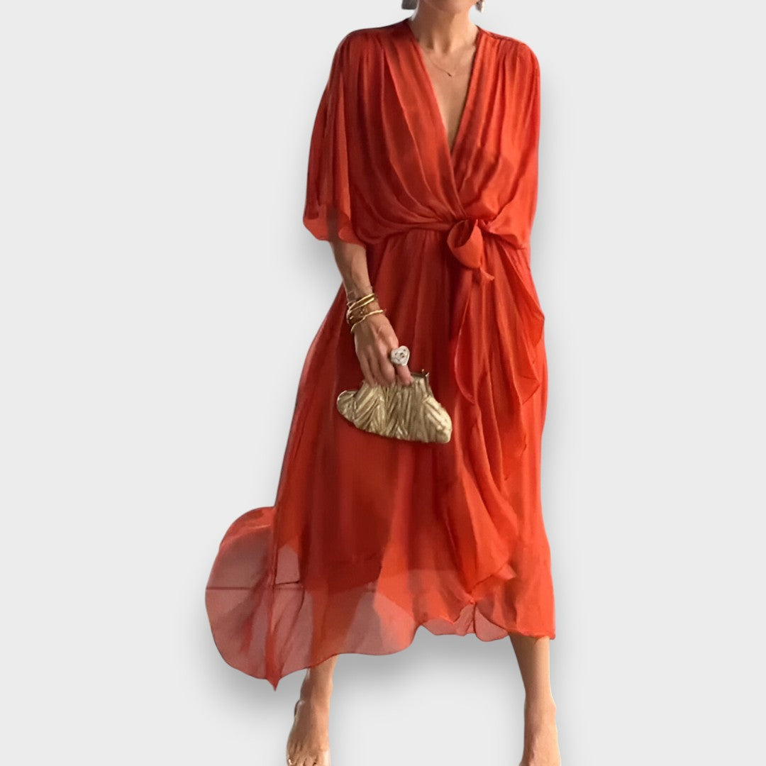 Vestido de gasa con escote en V
