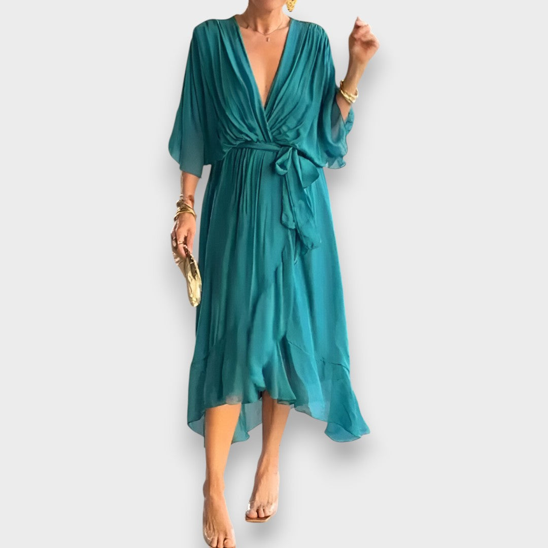 Vestido de gasa con escote en V